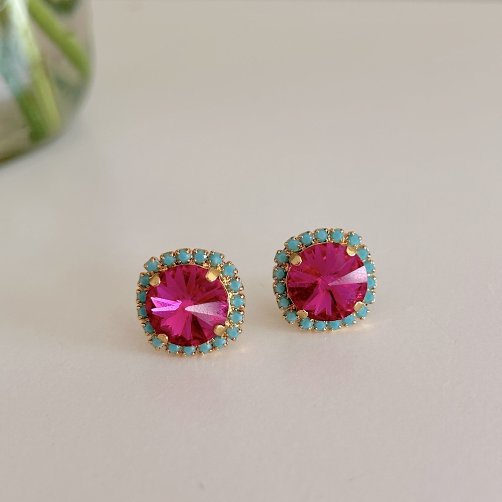 Pink and Green Modern Gemstone Earrings
